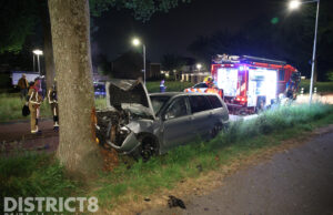 Gestolen auto crasht in woonwijk; politie zoekt met honden Zonnenberg Zoetermeer