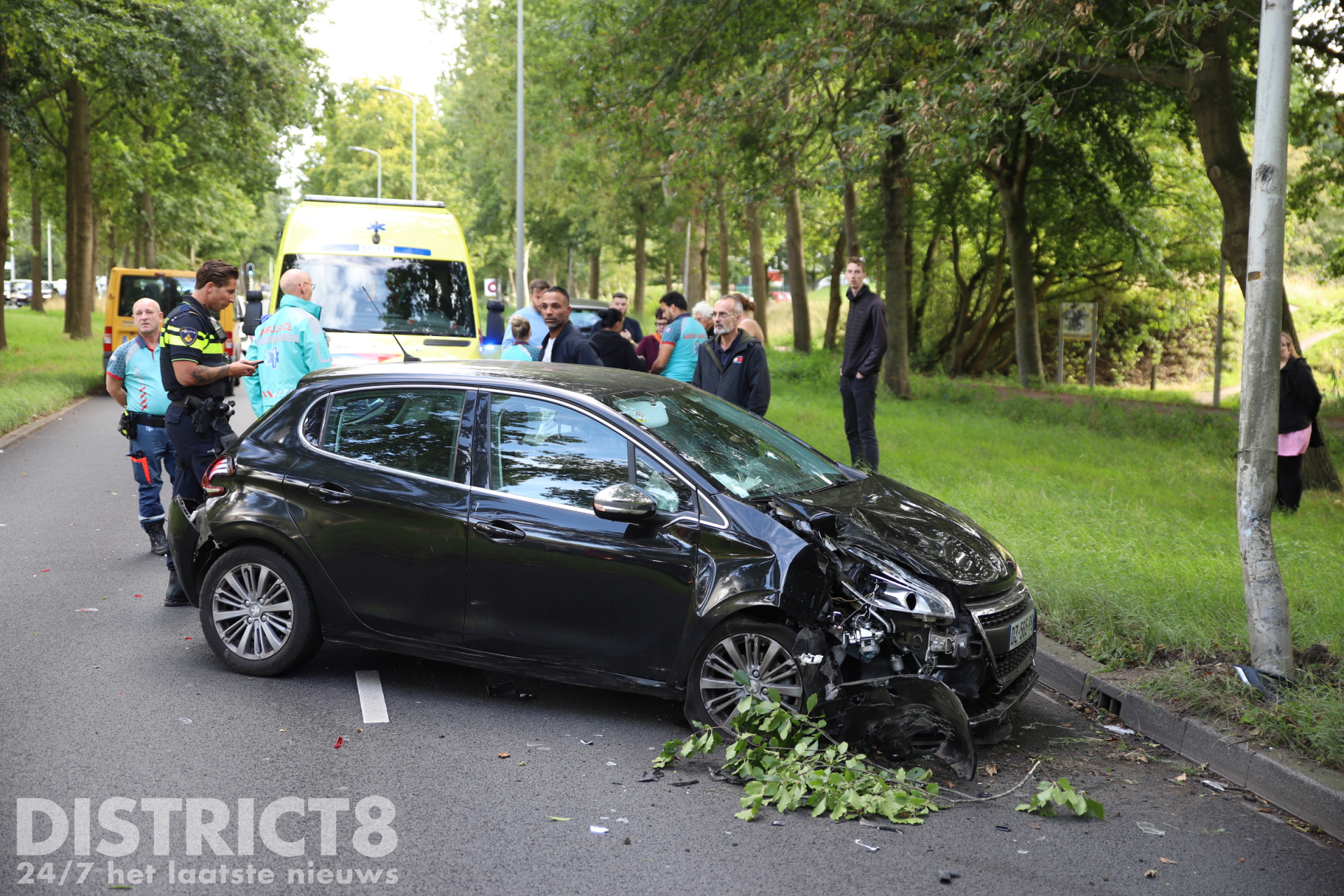 Auto botst op lantaarnpaal en raakt busje Lozerlaan Den Haag