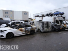 Grote hoeveelheid uitgebrande voertuigen binnengebracht bij bergingsbedrijf Vreugdenhil Zuiderweg Rijswijk