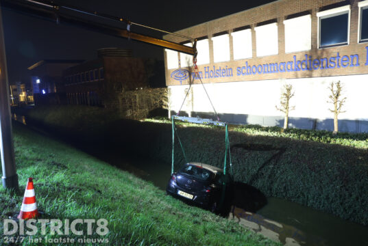 Personenauto raakt van de weg en belandt in water Dorpskade Wateringen