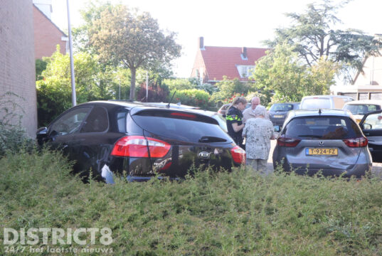 Oudere vrouw rijdt geparkeerde auto in heg Mauritslaan Poeldijk