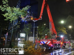 Brandweer snoeit boom die dreigde om te vallen Spui Den Haag