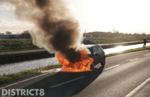 Auto vliegt spontaan in brand Westlandroute N222 Honselersdijk