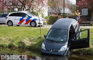 Auto te water langs de Van Vredenburchweg Rijswijk