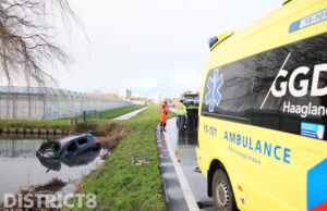 Auto met gezin en kat te water Wippolderlaan (N211) Wateringen