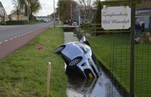 Auto rolt in het water na vergeten handrem Lange Kruisweg Maasdijk