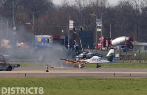 Vliegtuigje in brand op vliegveld Rotterdam The Hague Airport