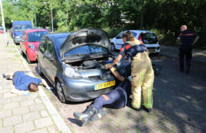Brandweer haalt poes onder motorkap vandaan Pijperring Delft