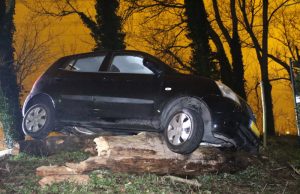 Auto vliegt uit de bocht en komt op boomstammen tot stilstand Woudselaan Den Hoorn