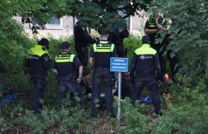 Politie haalt Actievoerders van Extinction Rebellion van eiland Hofvijver Den Haag
