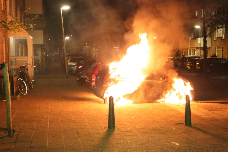 Geparkeerde auto in vlammen op Jacob Jordaensstraat Den Haag
