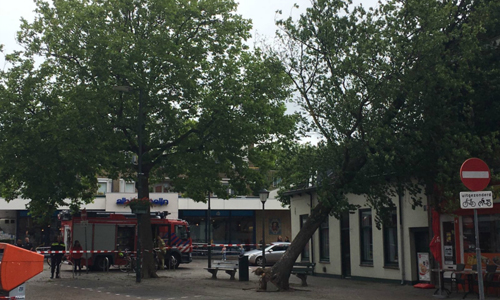 6 juni Boom omgewaaid tegen gevel van pand Groenelaan Schiedam