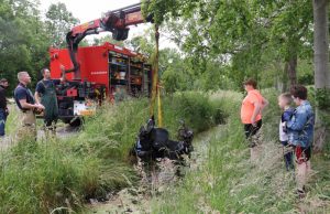 Vrouw met scootmobiel te water Jaap de Raatpad Schiedam