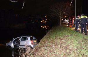Auto rijdt met twee inzittenden het water in Burgemeester Honnerlage Gretelaan Schiedam