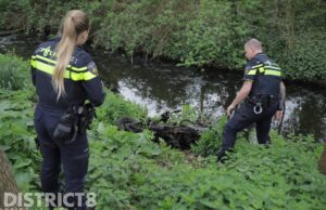 Hulpdiensten groot uitgerukt voor scootmobiel in de sloot Lichtenbergweg Den Haag